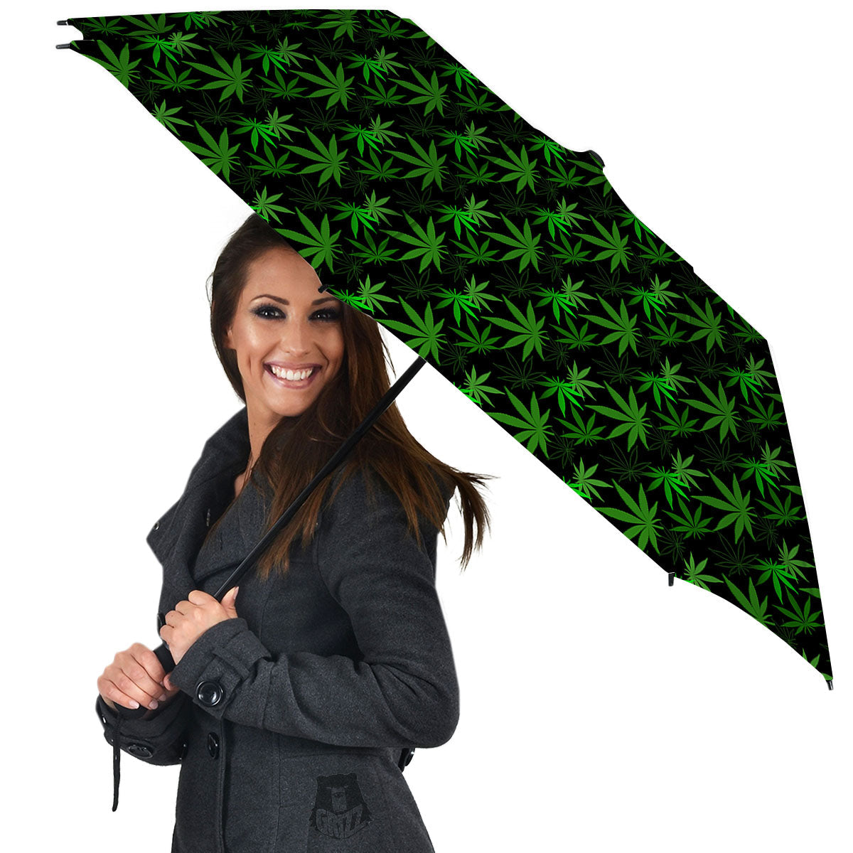 Cannabis Leaf Black And Green Print Umbrella-grizzshop