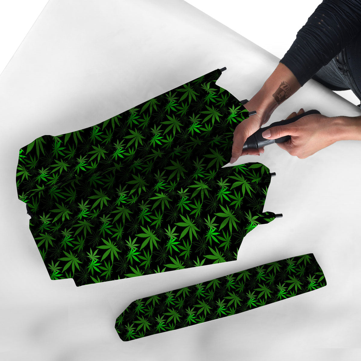 Cannabis Leaf Black And Green Print Umbrella-grizzshop