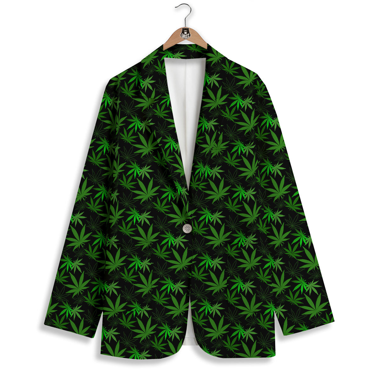 Cannabis Leaf Black And Green Print Women's Blazer-grizzshop