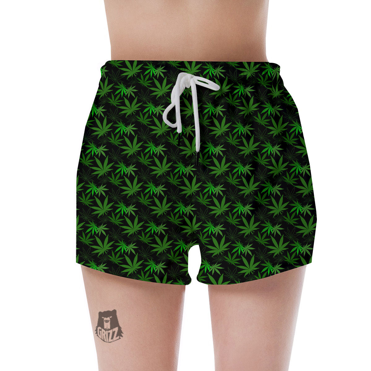 Cannabis Leaf Black And Green Print Women's Shorts-grizzshop