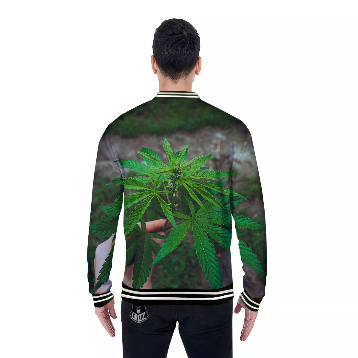 Cannabis Leaf Forest Green Print Baseball Jacket-grizzshop