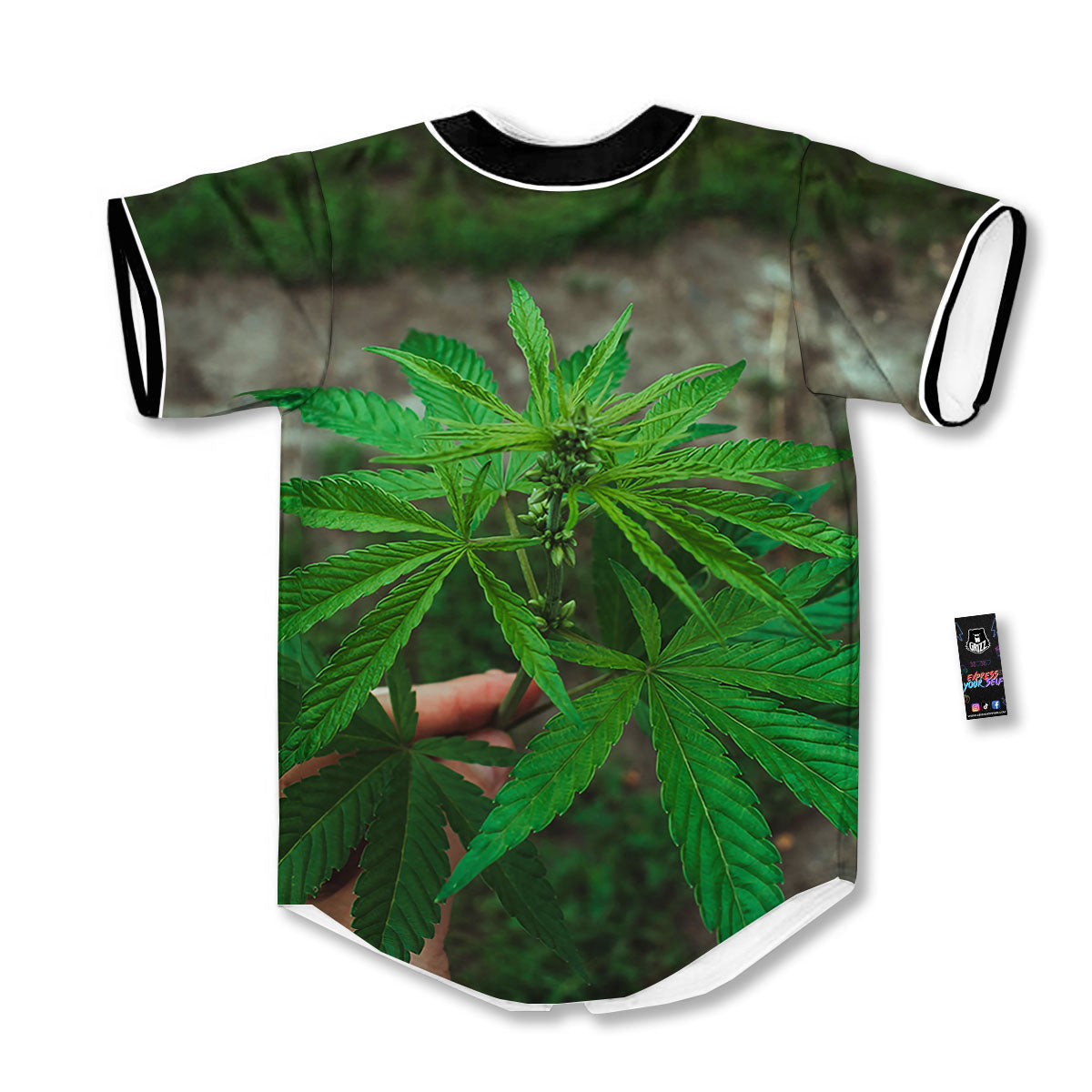Cannabis Leaf Forest Green Print Baseball Jersey-grizzshop