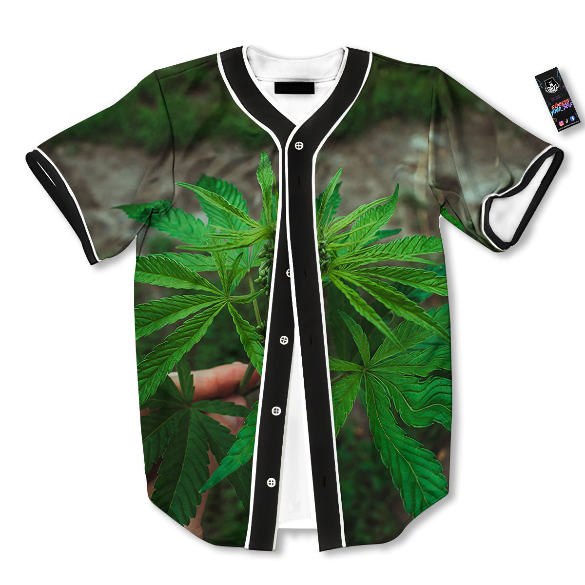 Cannabis Leaf Forest Green Print Baseball Jersey-grizzshop