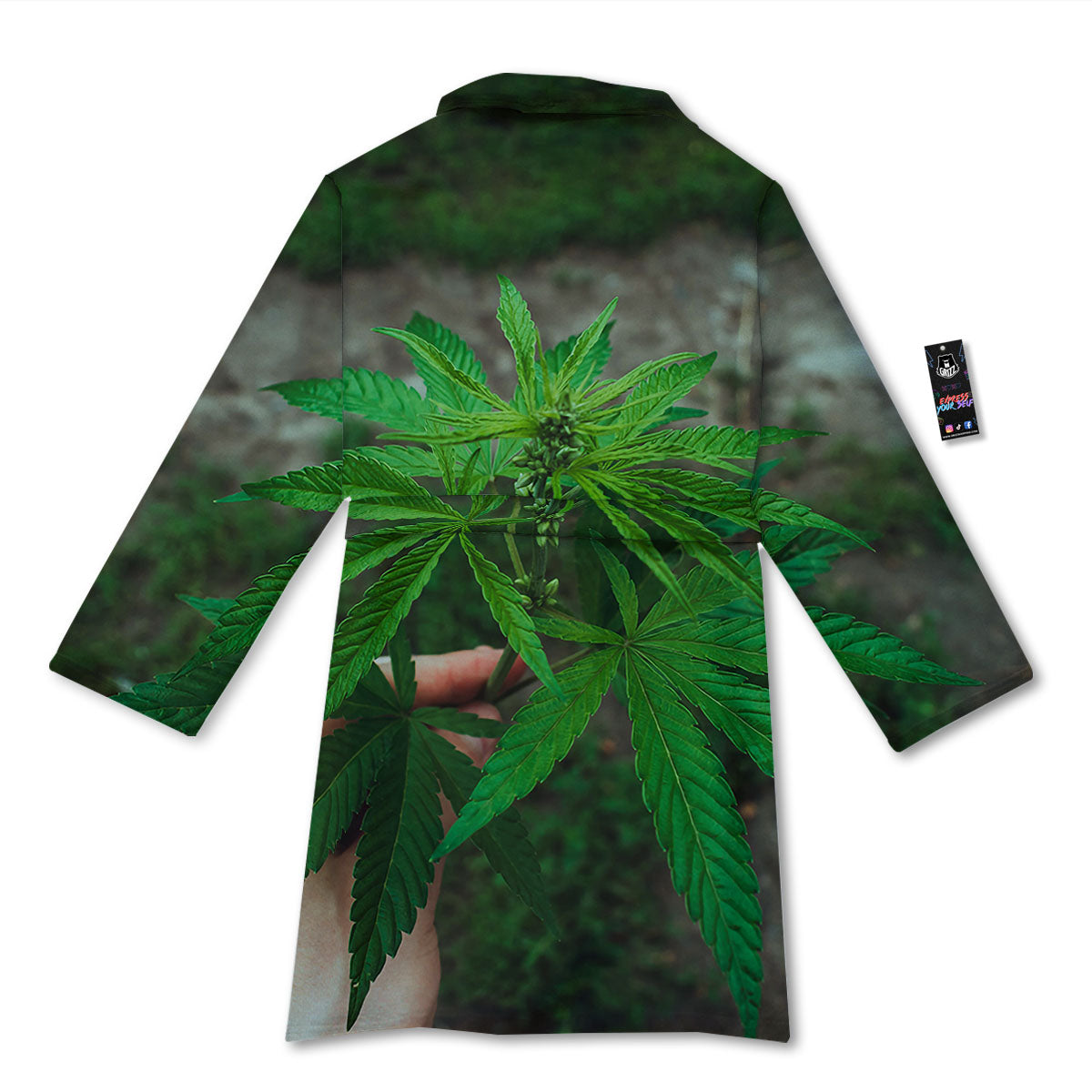 Cannabis Leaf Forest Green Print Bathrobe-grizzshop