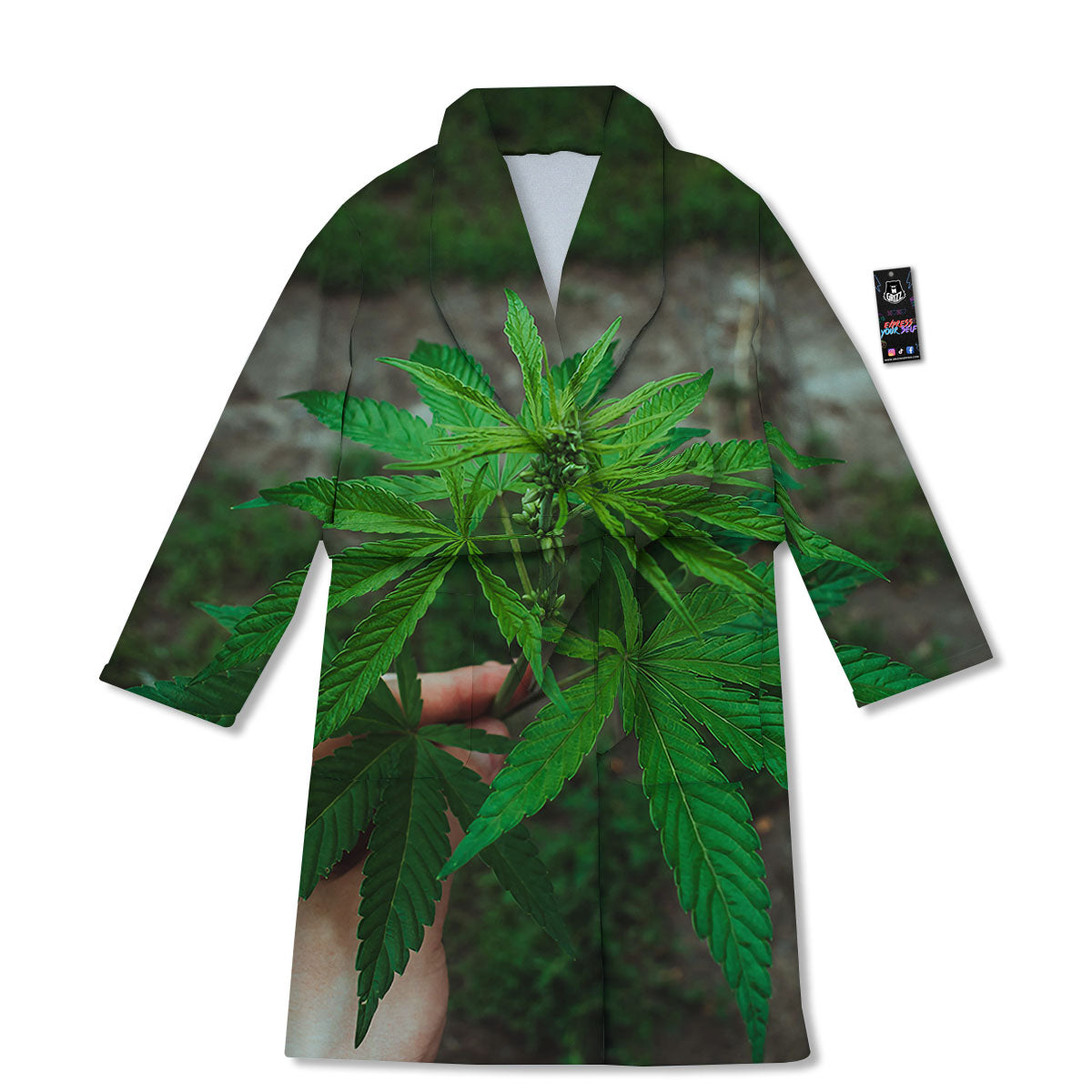 Cannabis Leaf Forest Green Print Bathrobe-grizzshop