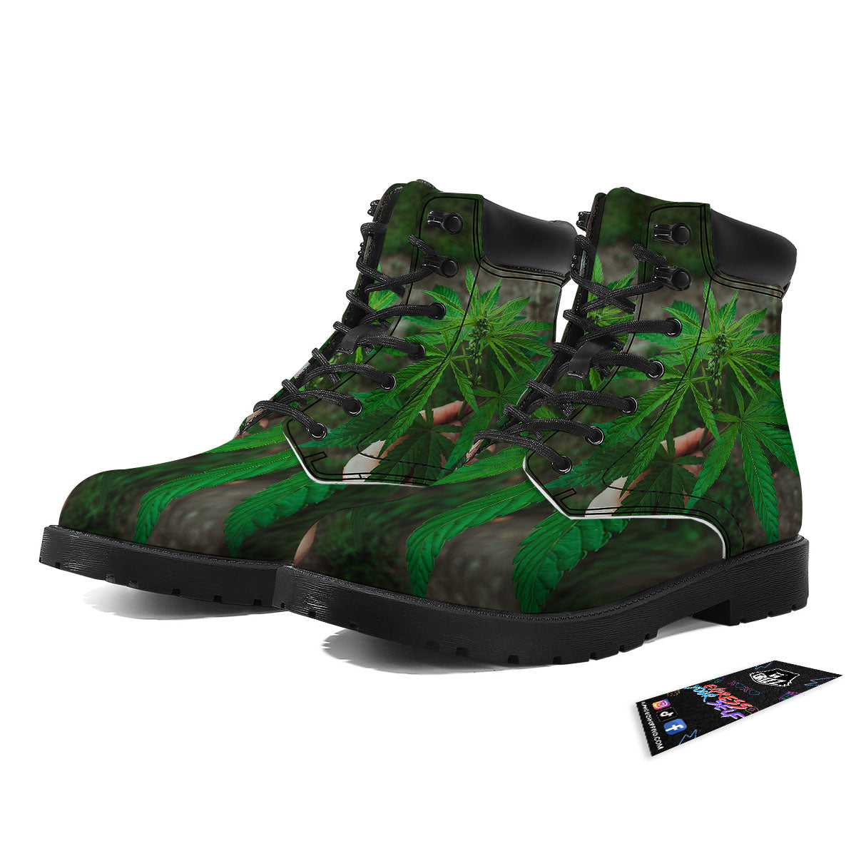 Cannabis Leaf Forest Green Print Boots-grizzshop