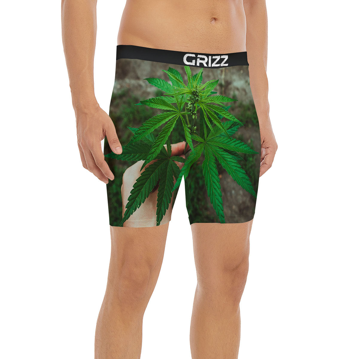 Cannabis Leaf Forest Green Print Boxer Briefs-grizzshop