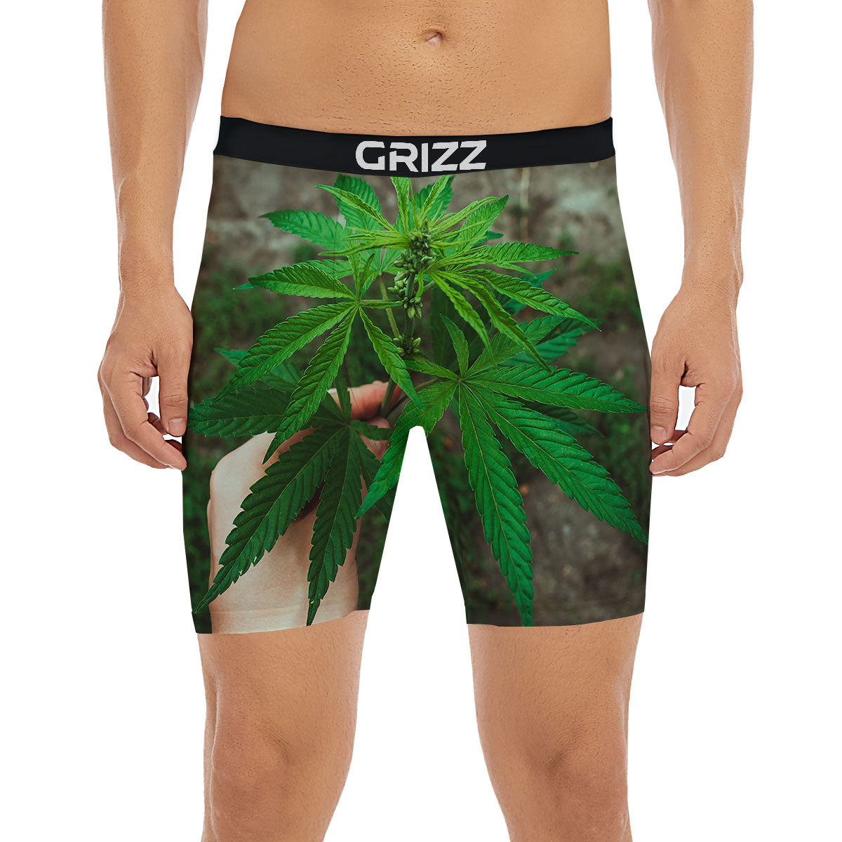 Cannabis Leaf Forest Green Print Boxer Briefs-grizzshop