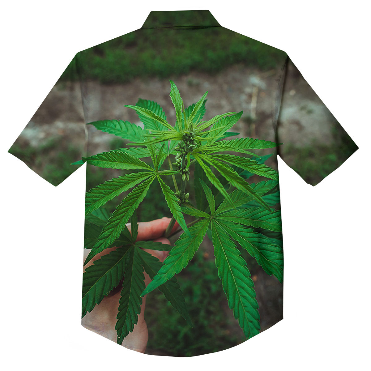 Cannabis Leaf Forest Green Print Button Up Shirt-grizzshop