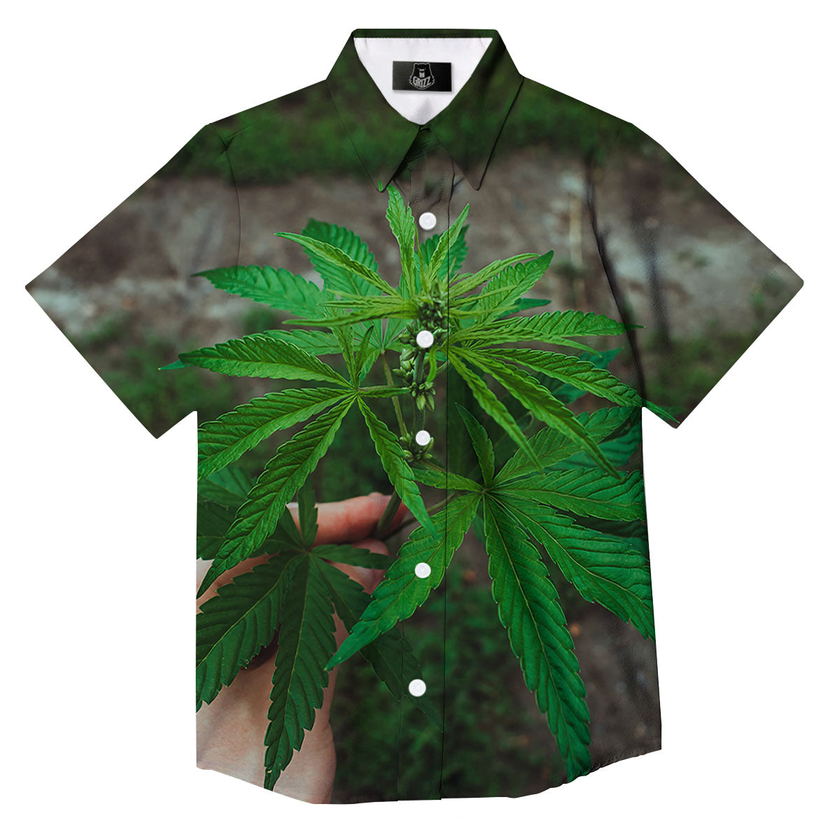 Cannabis Leaf Forest Green Print Button Up Shirt-grizzshop