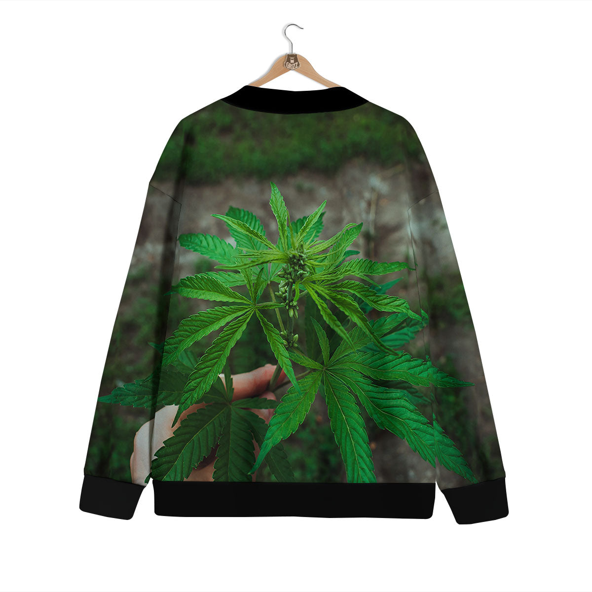 Cannabis Leaf Forest Green Print Cardigan-grizzshop
