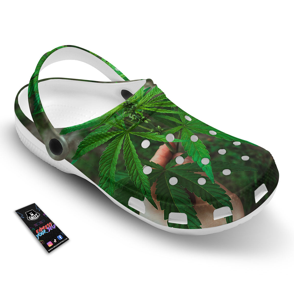 Cannabis Leaf Forest Green Print Clog-grizzshop