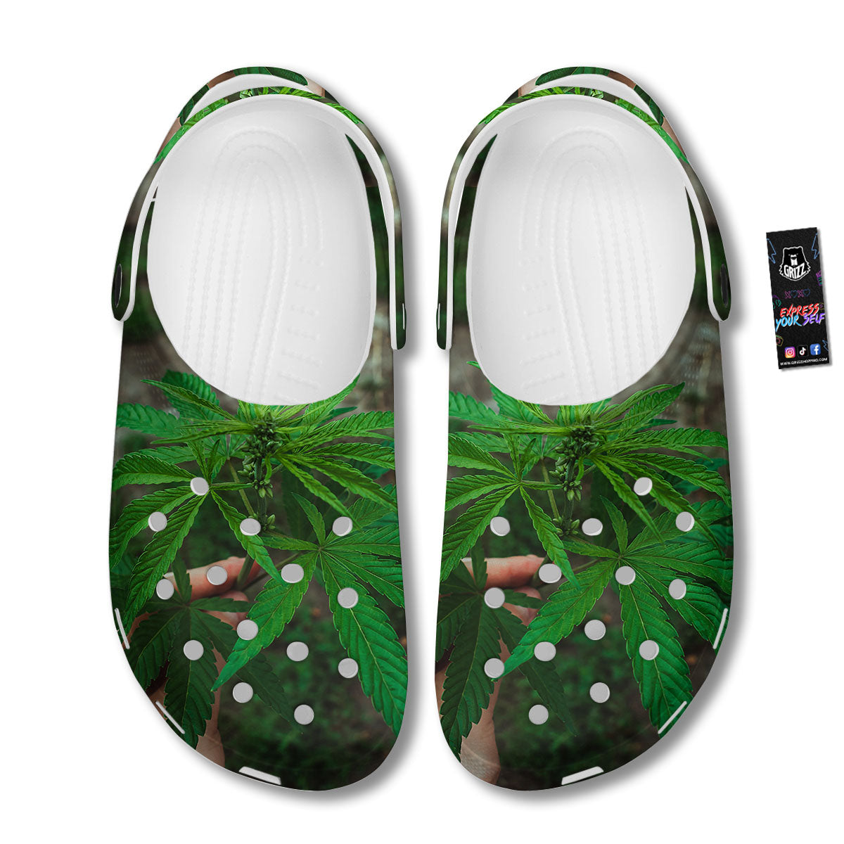 Cannabis Leaf Forest Green Print Clog-grizzshop