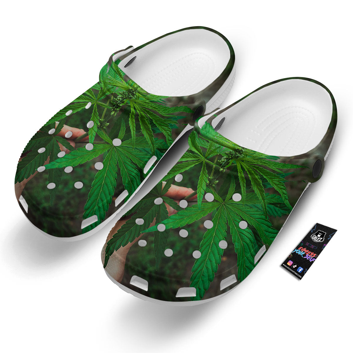 Cannabis Leaf Forest Green Print Clog-grizzshop