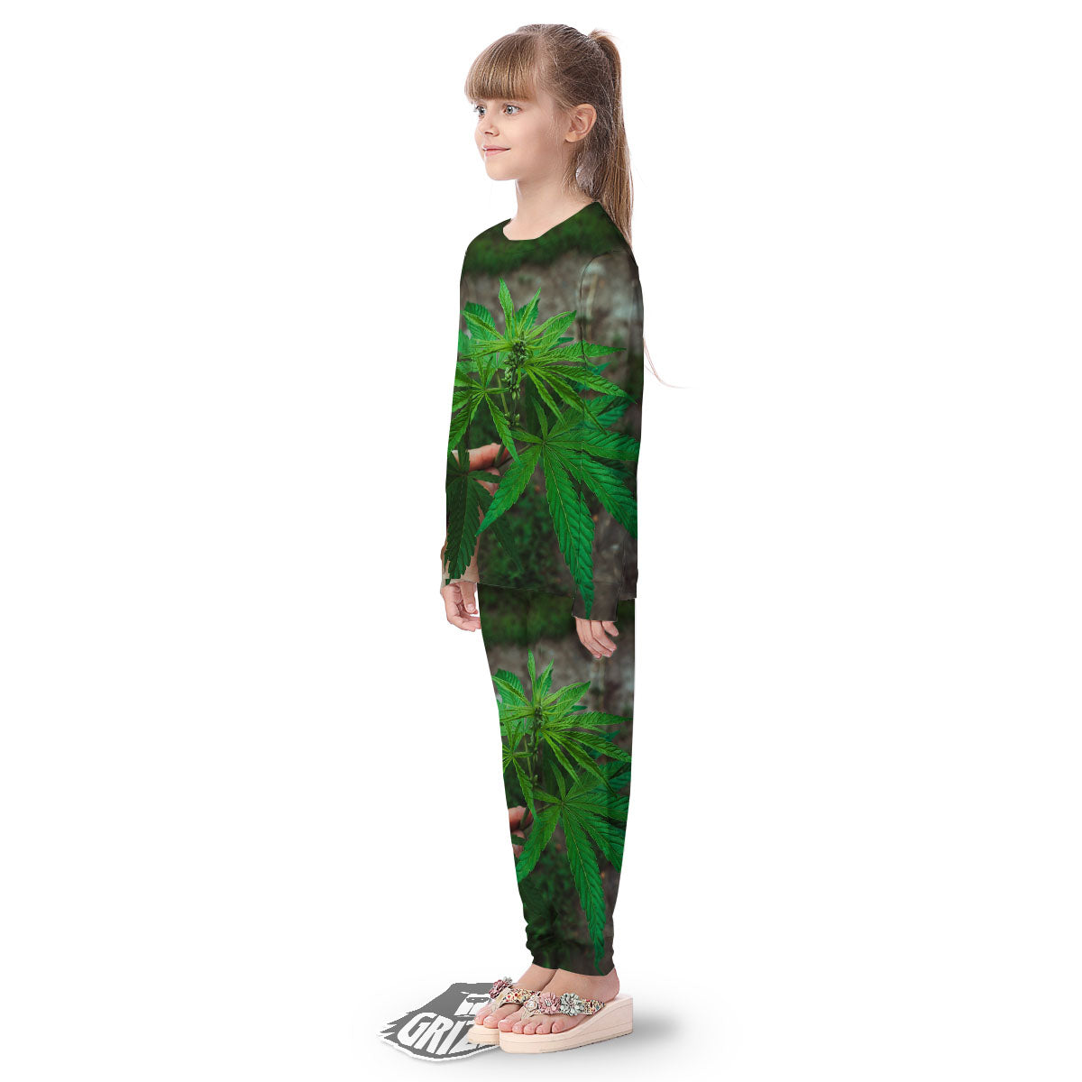 Cannabis Leaf Forest Green Print Kid's Pajamas-grizzshop