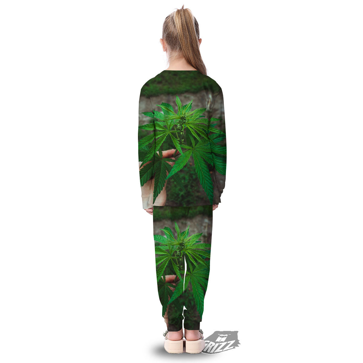 Cannabis Leaf Forest Green Print Kid's Pajamas-grizzshop