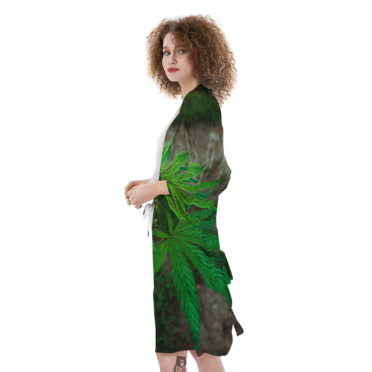 Cannabis Leaf Forest Green Print Kimono-grizzshop