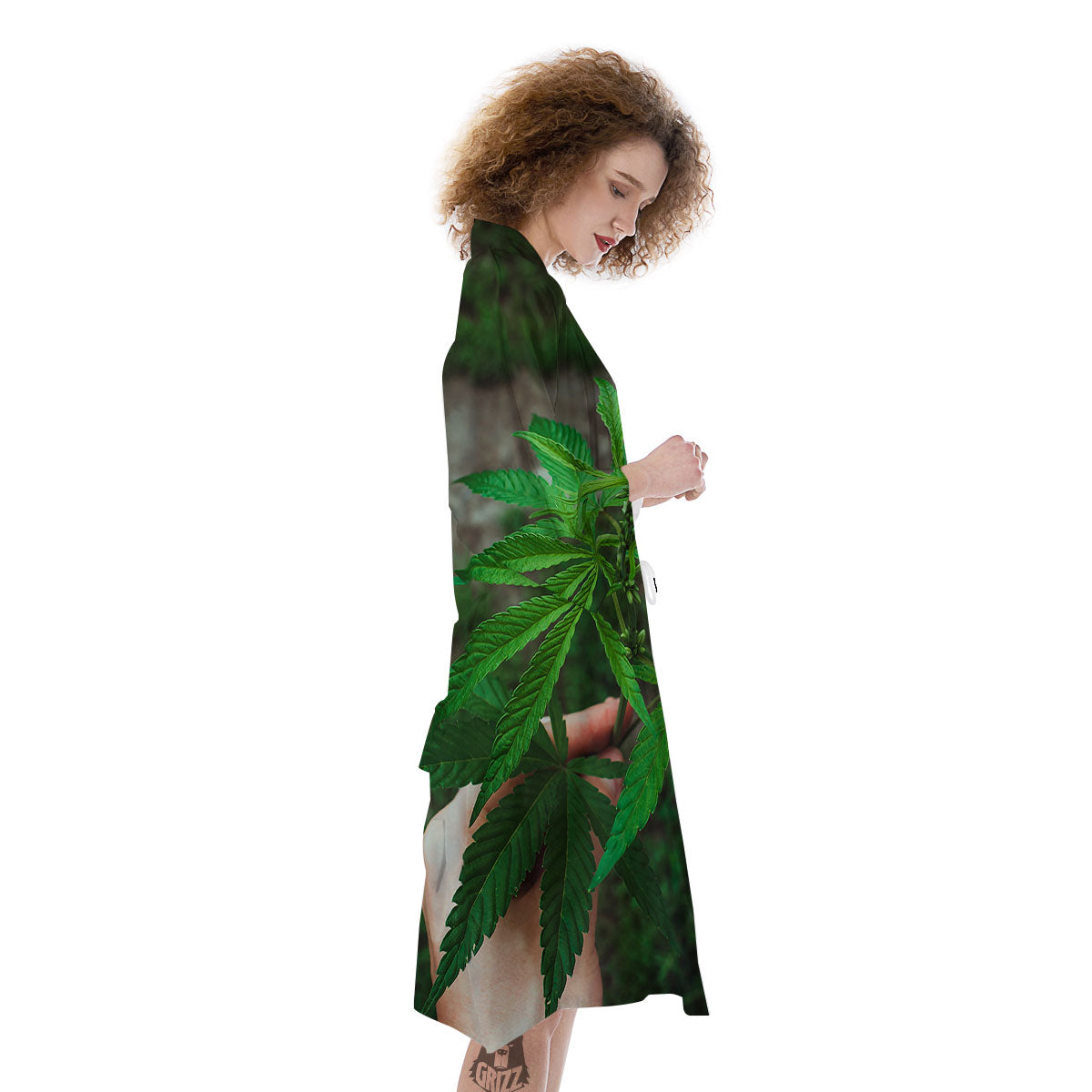 Cannabis Leaf Forest Green Print Kimono-grizzshop