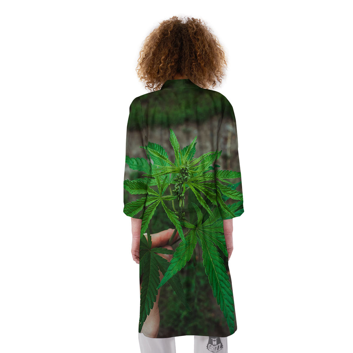 Cannabis Leaf Forest Green Print Kimono-grizzshop
