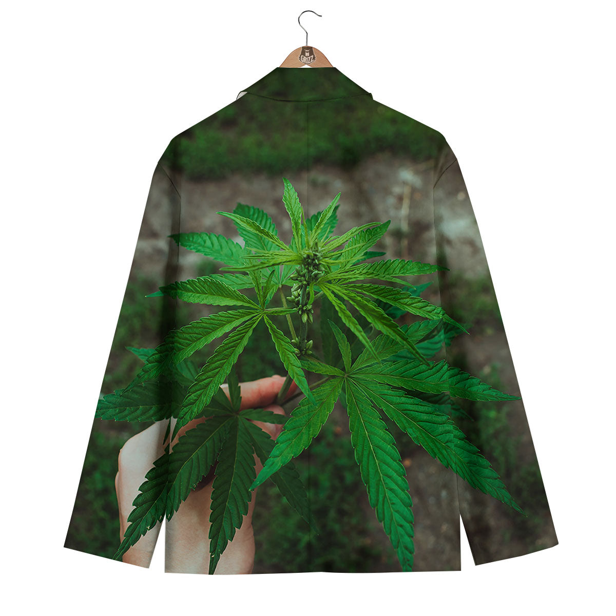 Cannabis Leaf Forest Green Print Men's Blazer-grizzshop