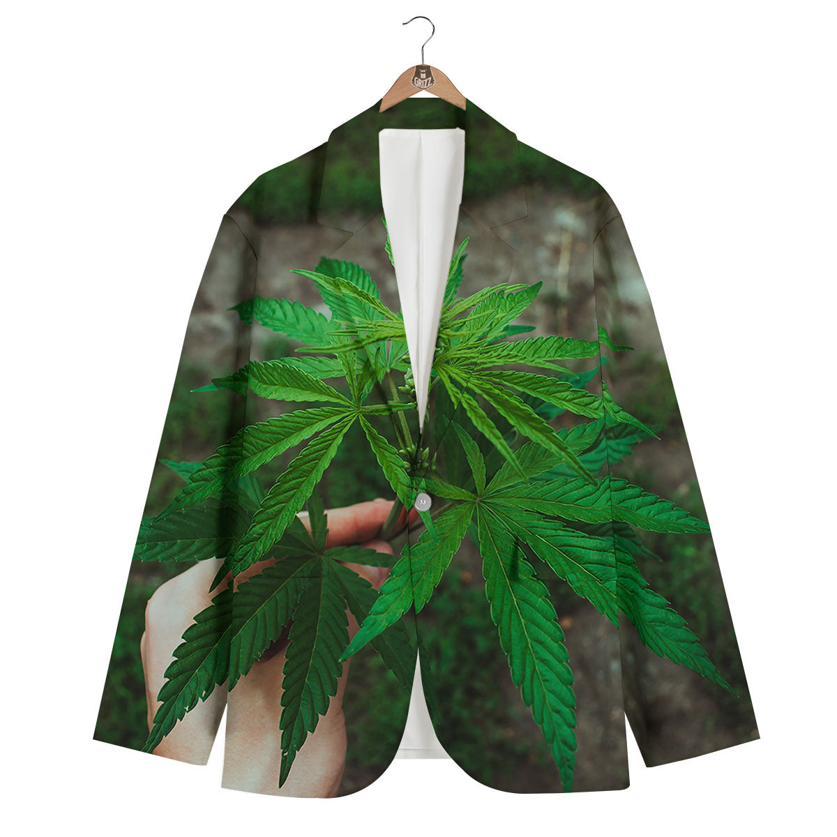 Cannabis Leaf Forest Green Print Men's Blazer-grizzshop