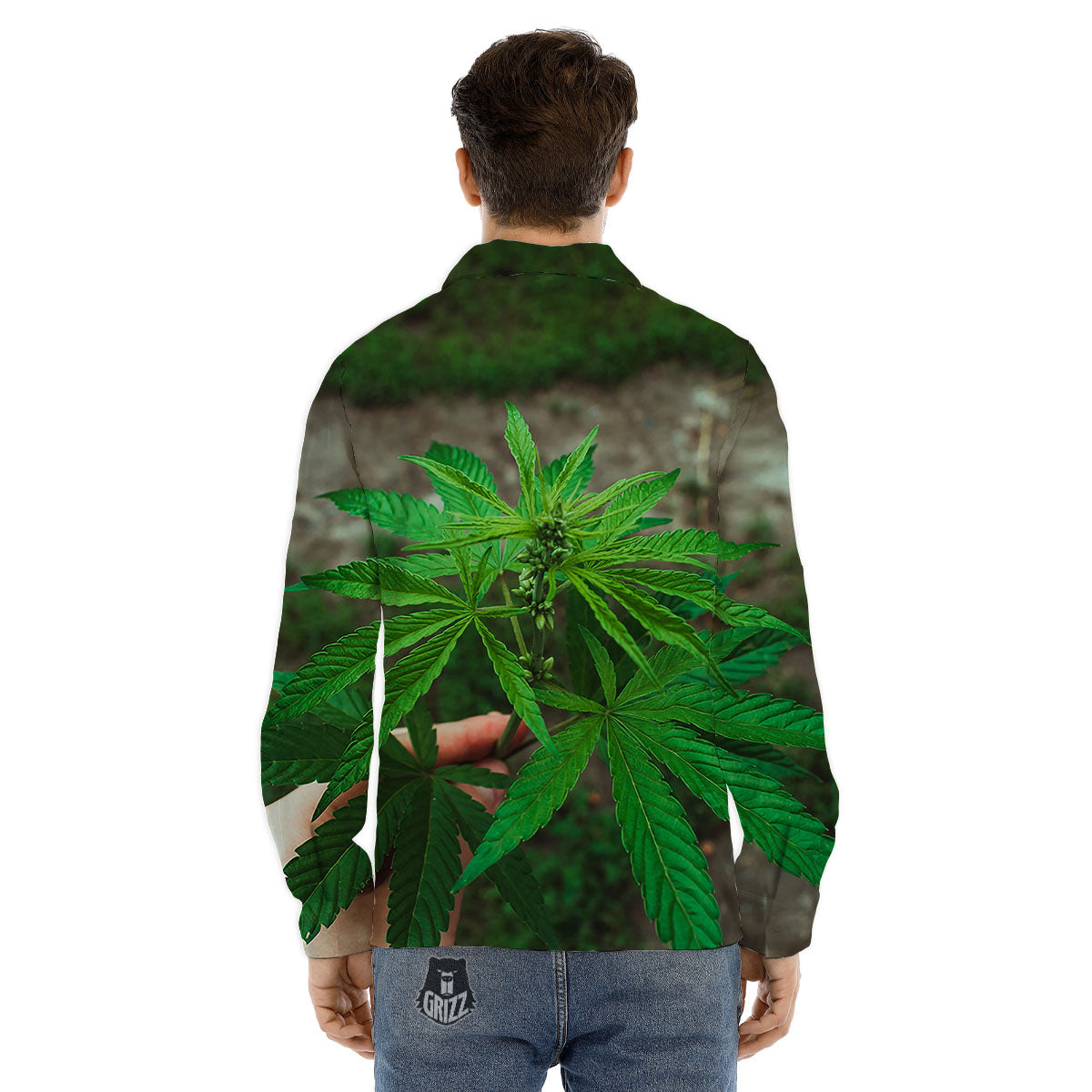 Cannabis Leaf Forest Green Print Men's Dress Shirts-grizzshop