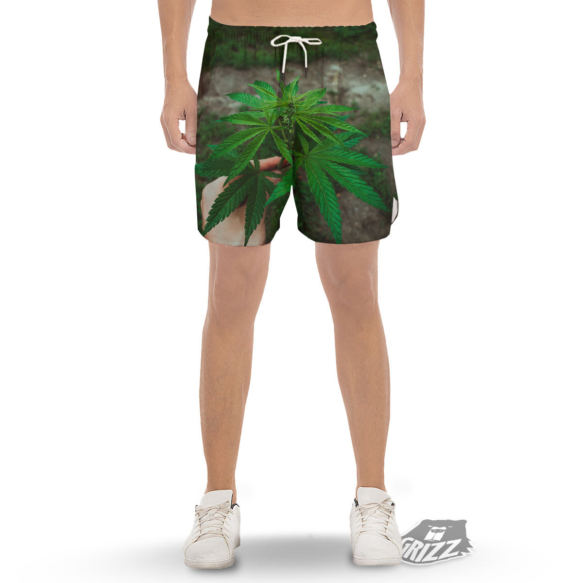 Cannabis Leaf Forest Green Print Men's Gym Shorts-grizzshop