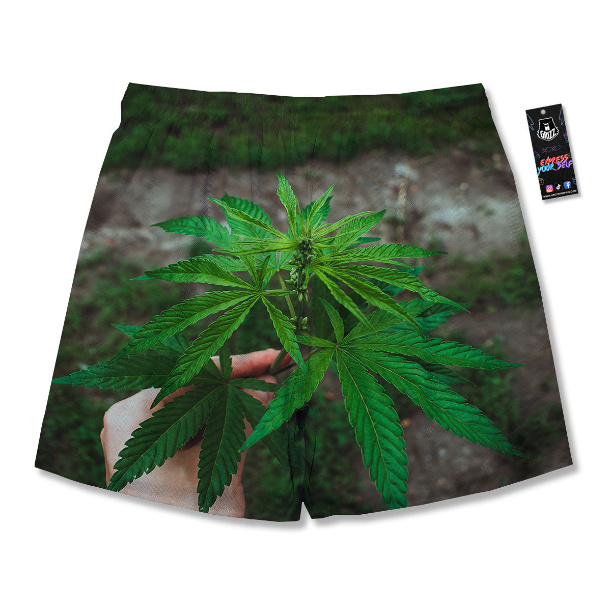 Cannabis Leaf Forest Green Print Men's Running Shorts-grizzshop