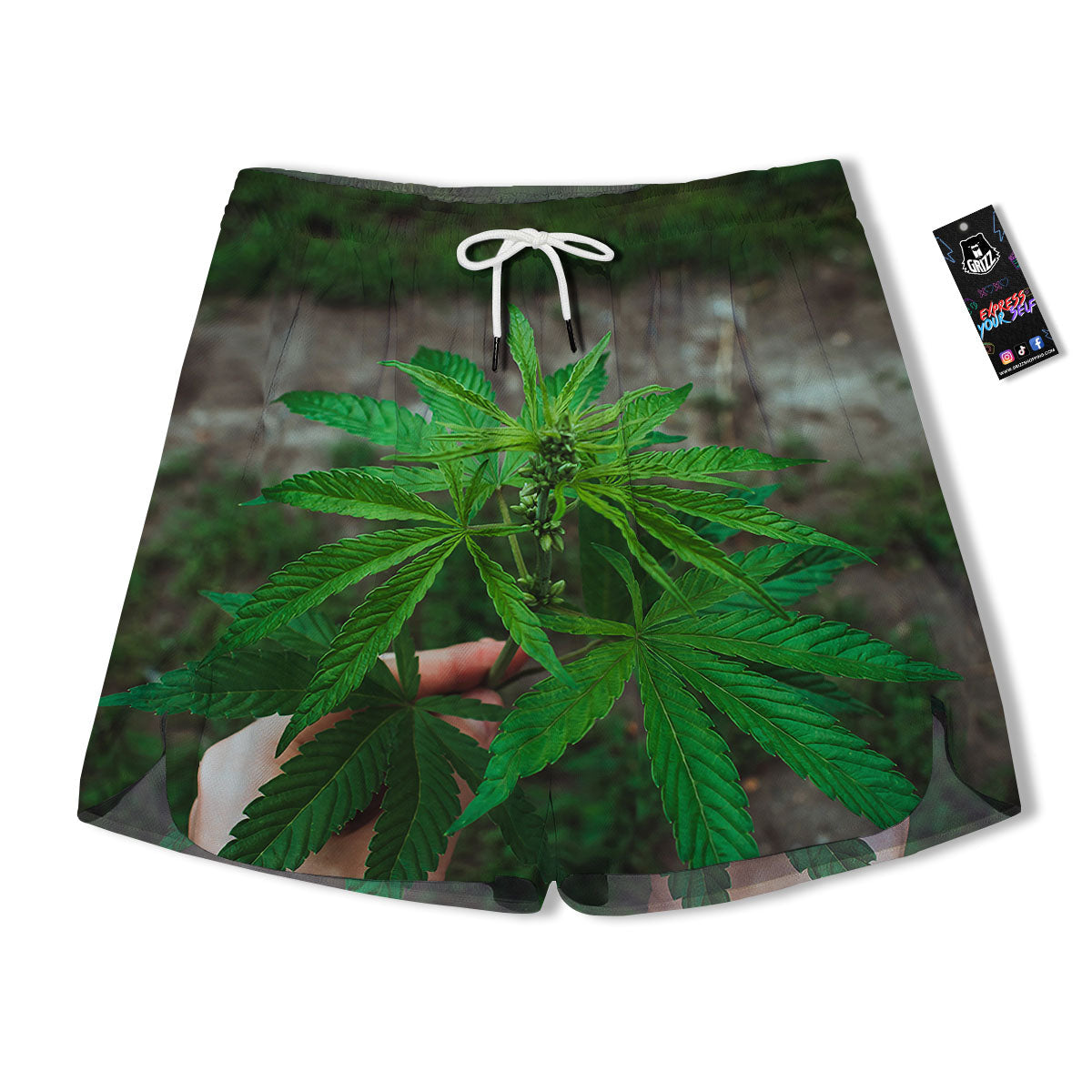 Cannabis Leaf Forest Green Print Men's Running Shorts-grizzshop