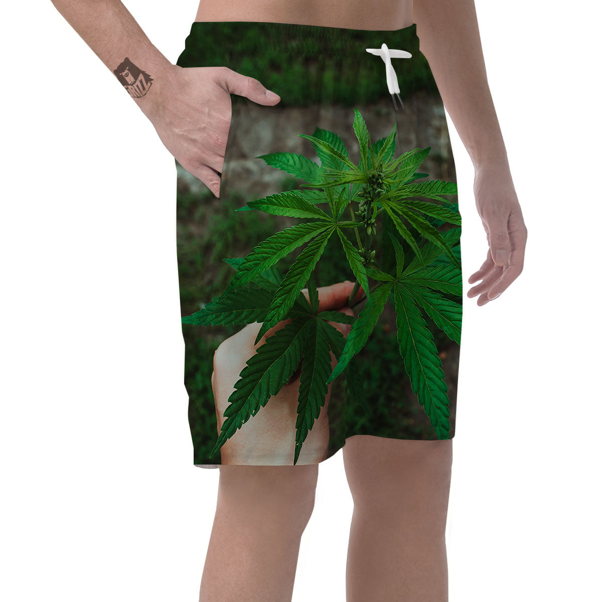 Cannabis Leaf Forest Green Print Men's Shorts-grizzshop