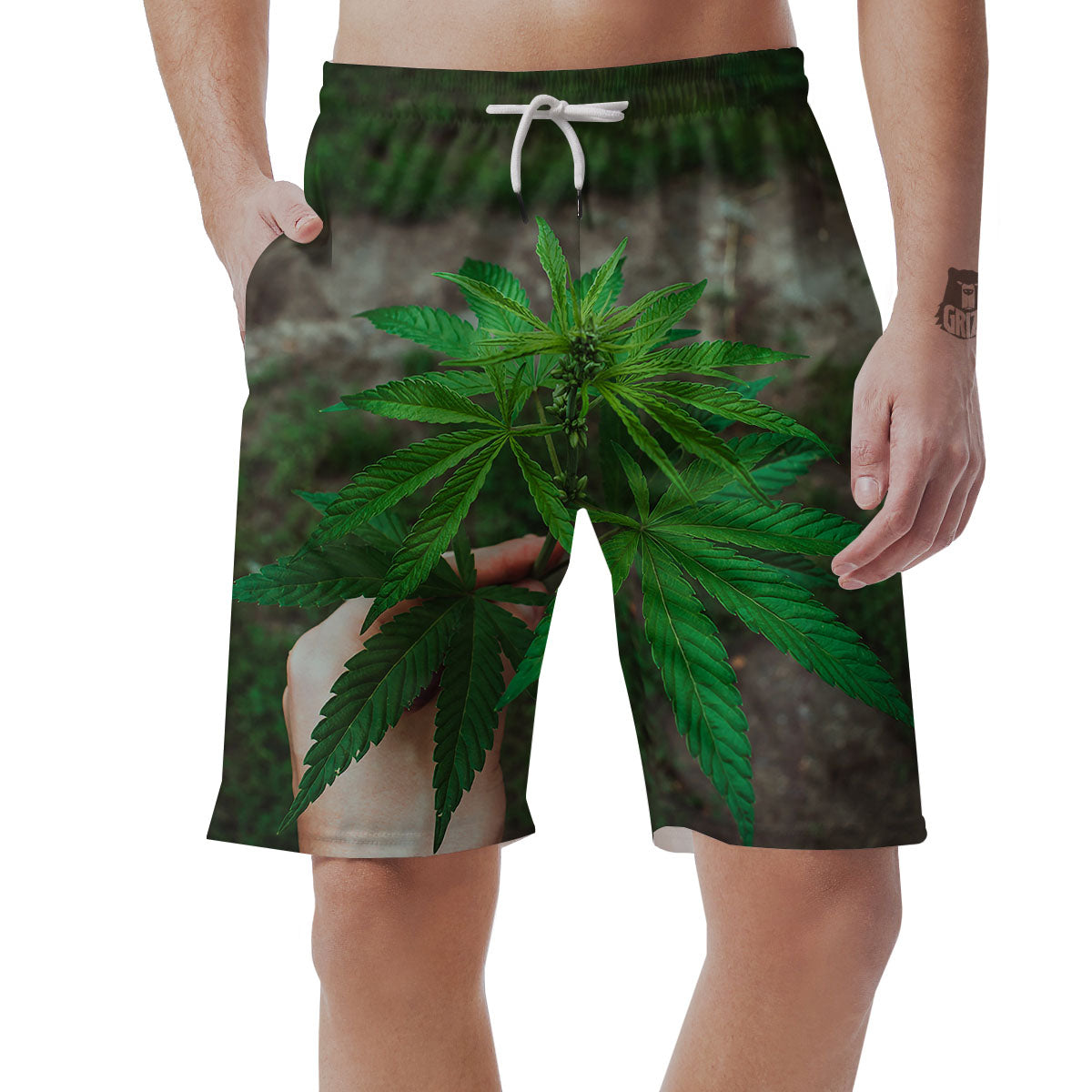 Cannabis Leaf Forest Green Print Men's Shorts-grizzshop