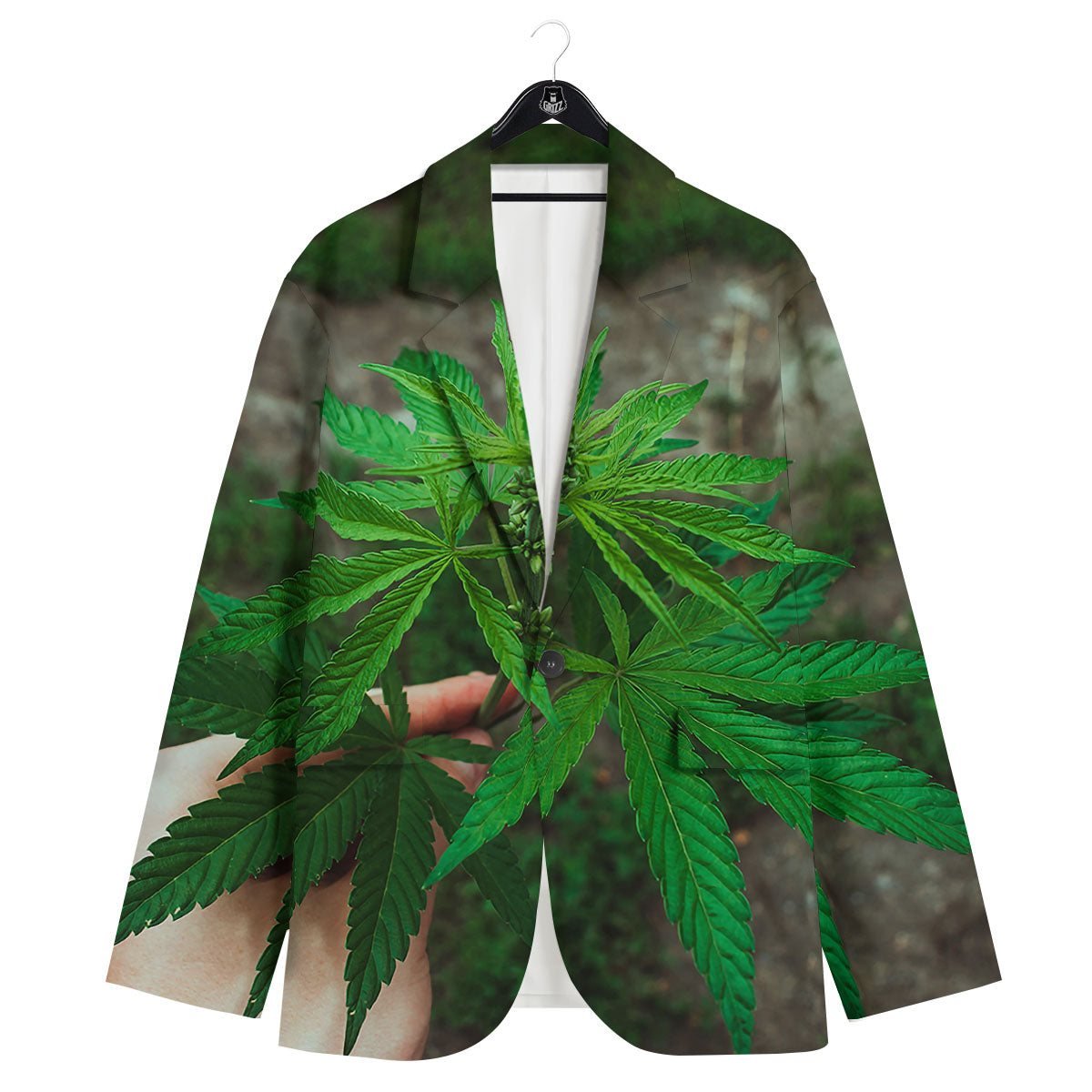 Cannabis Leaf Forest Green Print Men's Sport Coat-grizzshop