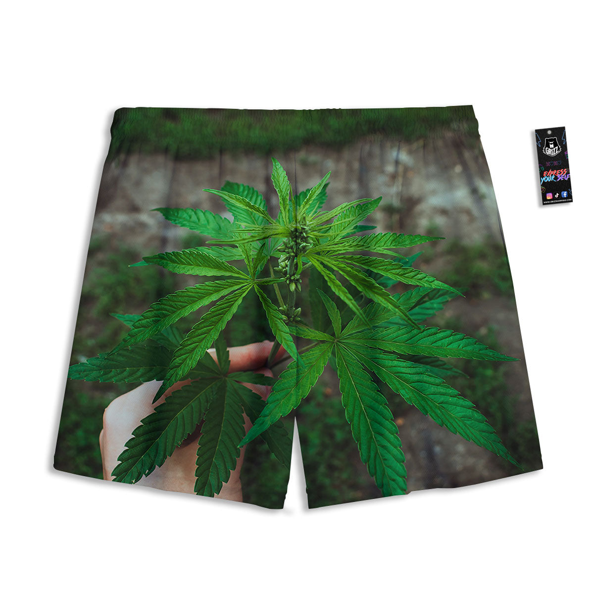 Cannabis Leaf Forest Green Print Mesh Shorts