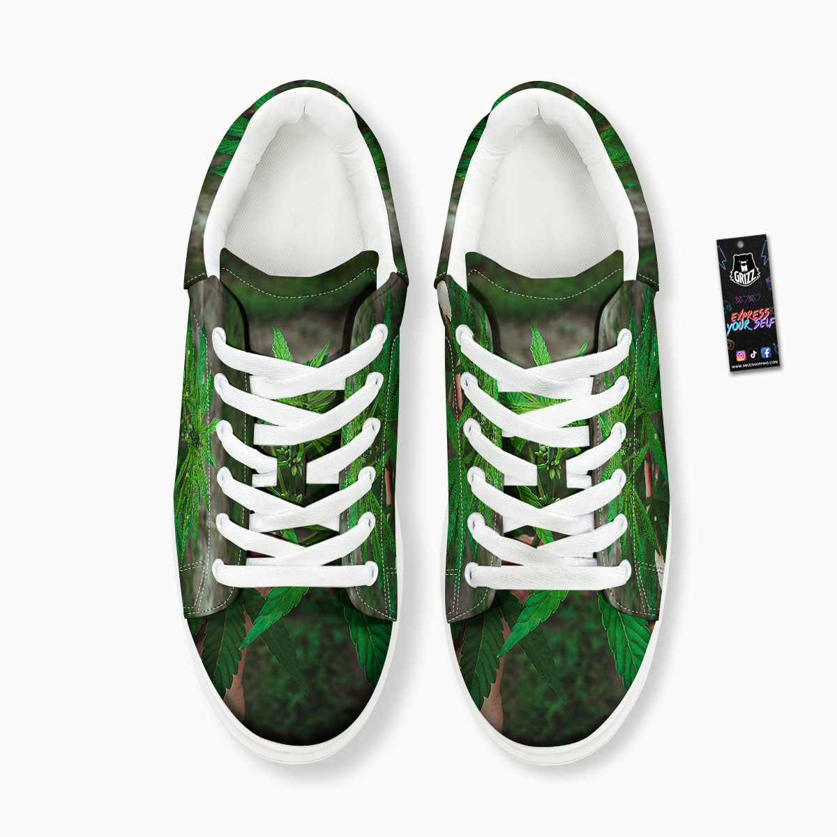 Cannabis Leaf Forest Green Print Platform Shoes-grizzshop