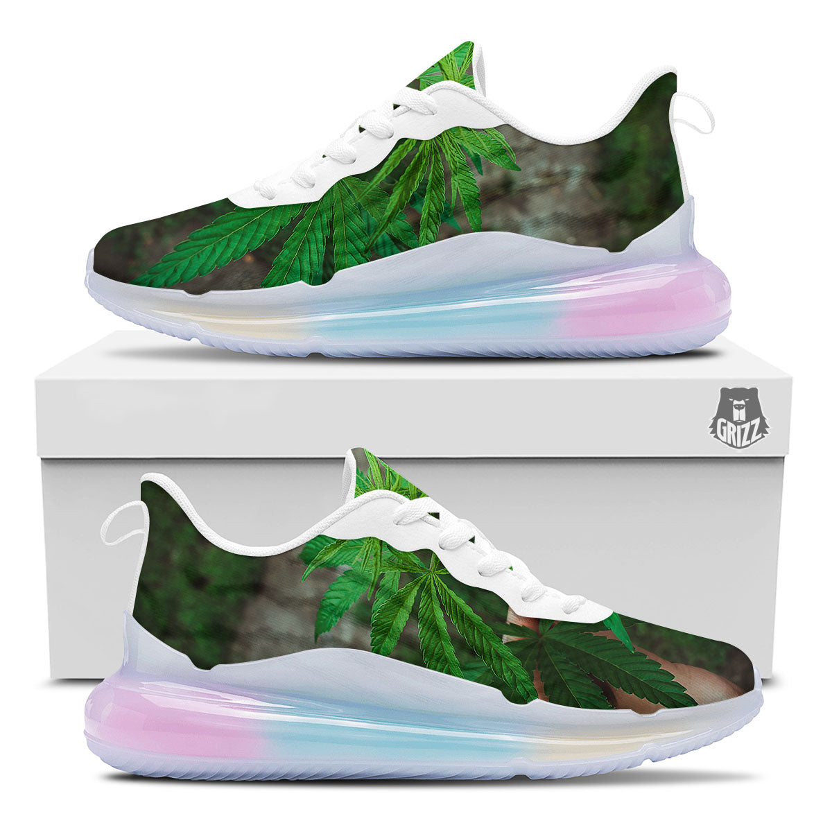 Cannabis Leaf Forest Green Print Running Sneakers-grizzshop