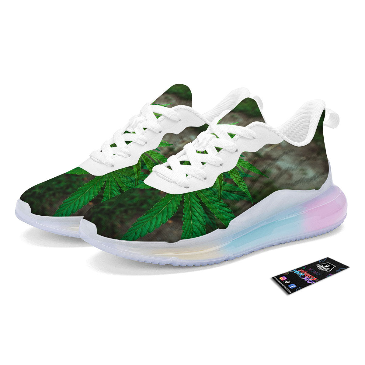 Cannabis Leaf Forest Green Print Running Sneakers-grizzshop