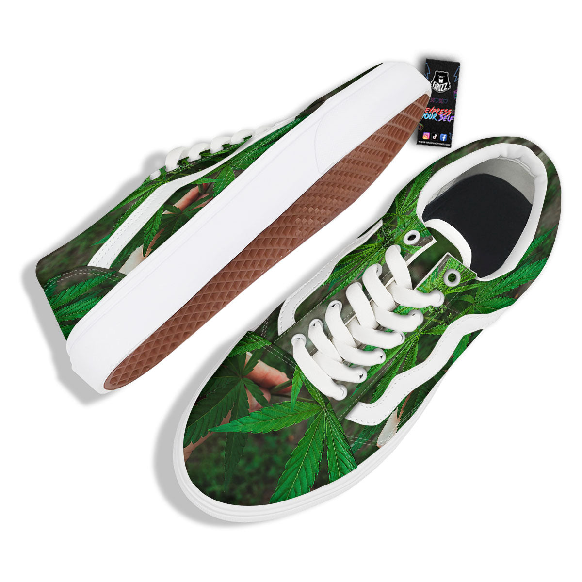 Cannabis Leaf Forest Green Print Skate Shoes-grizzshop