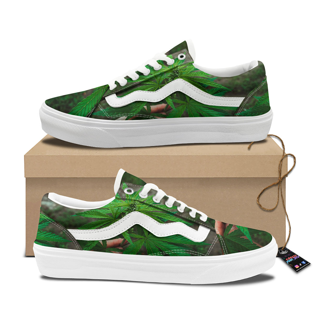 Cannabis Leaf Forest Green Print Skate Shoes-grizzshop
