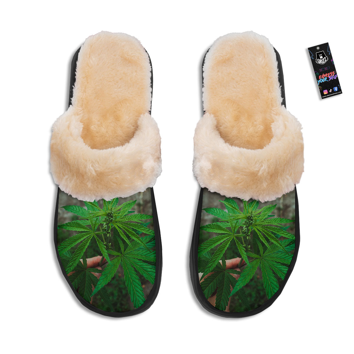 Cannabis Leaf Forest Green Print Slippers-grizzshop