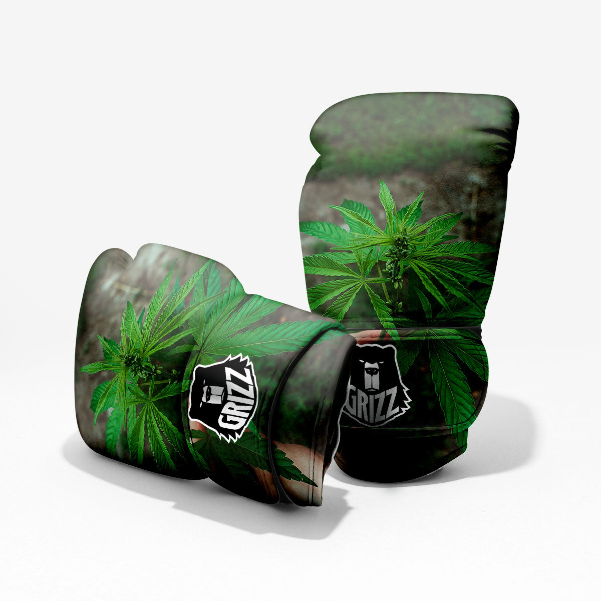 Cannabis Leaf Forest Green Print Pro Boxing Glove