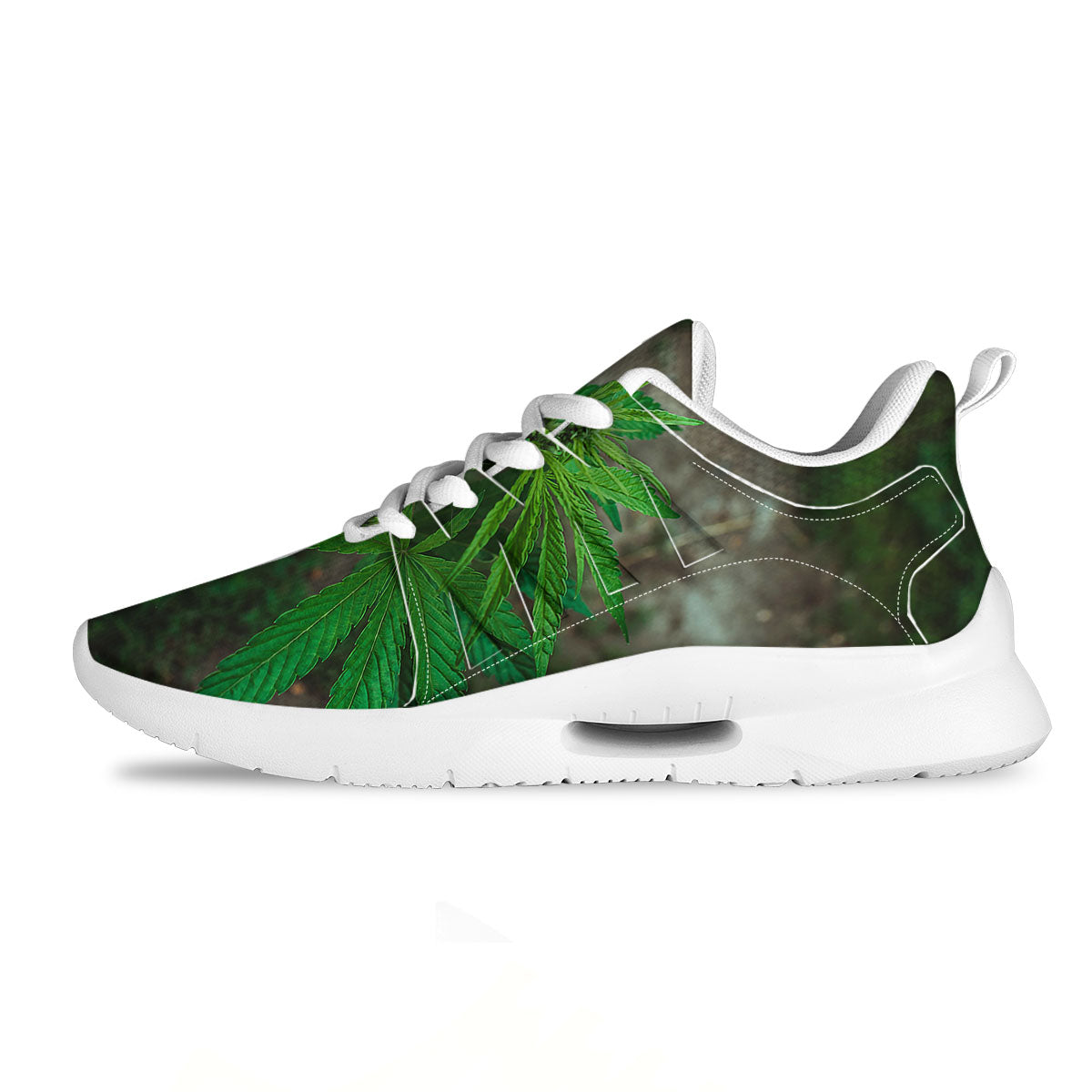 Cannabis Leaf Forest Green Print Tennis Shoes-grizzshop
