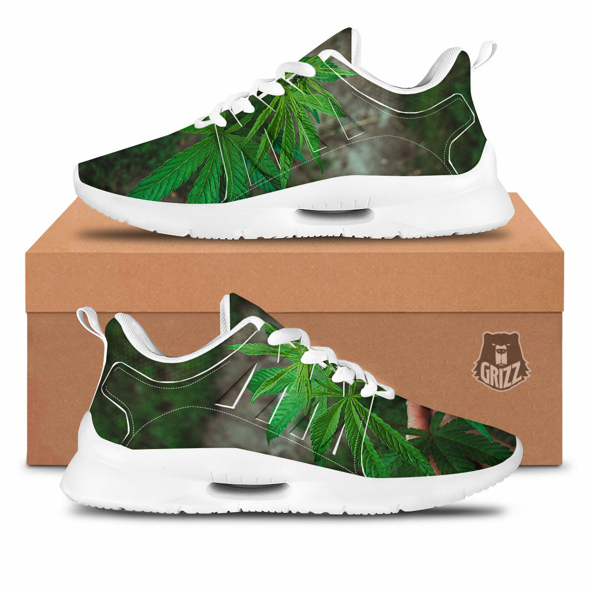 Cannabis Leaf Forest Green Print Tennis Shoes-grizzshop