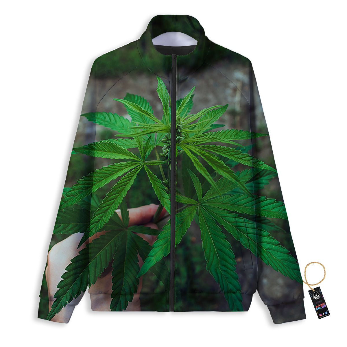 Cannabis Leaf Forest Green Print Track Jacket-grizzshop