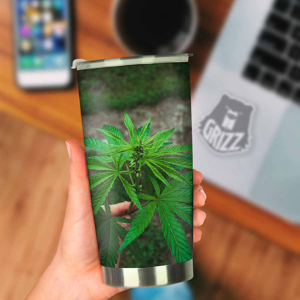 Cannabis Leaf Forest Green Print Tumbler-grizzshop