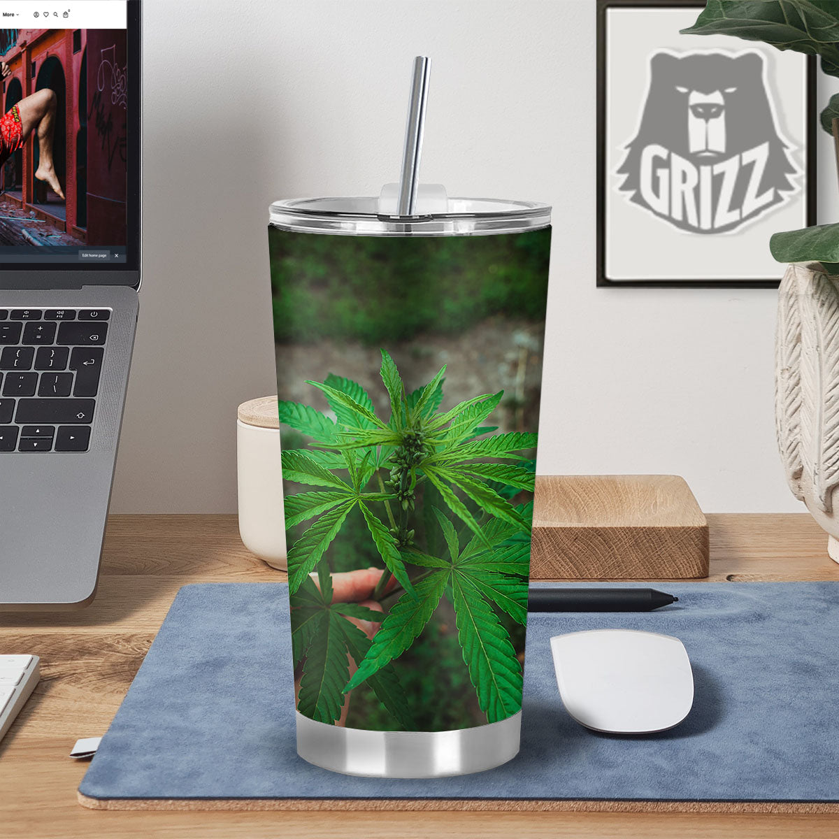 Cannabis Leaf Forest Green Print Tumbler-grizzshop