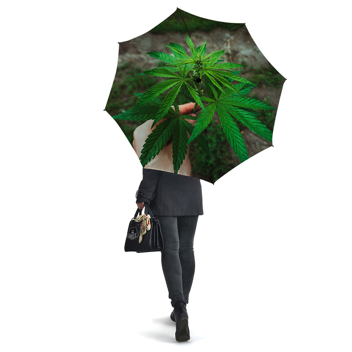 Cannabis Leaf Forest Green Print Umbrella-grizzshop