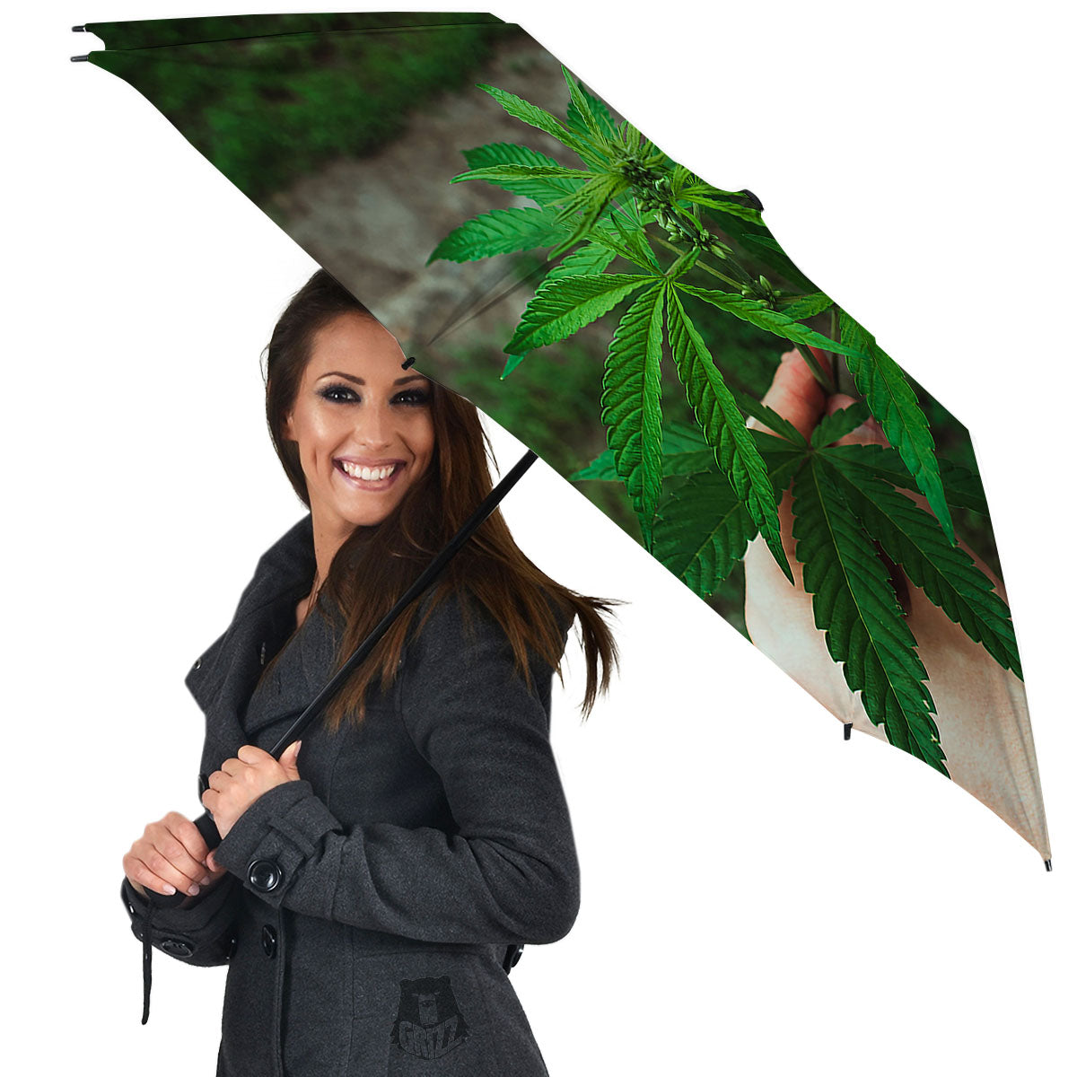 Cannabis Leaf Forest Green Print Umbrella-grizzshop