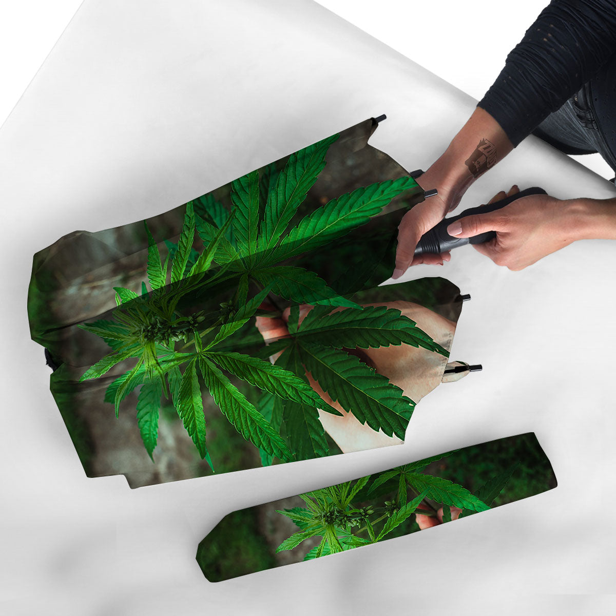 Cannabis Leaf Forest Green Print Umbrella-grizzshop