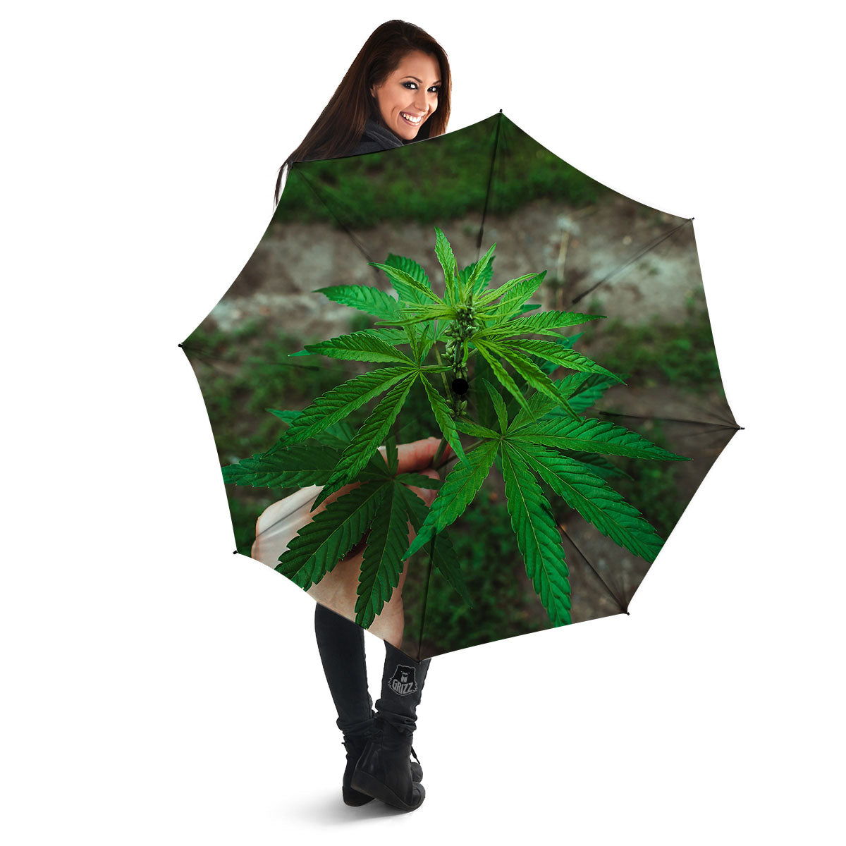 Cannabis Leaf Forest Green Print Umbrella-grizzshop