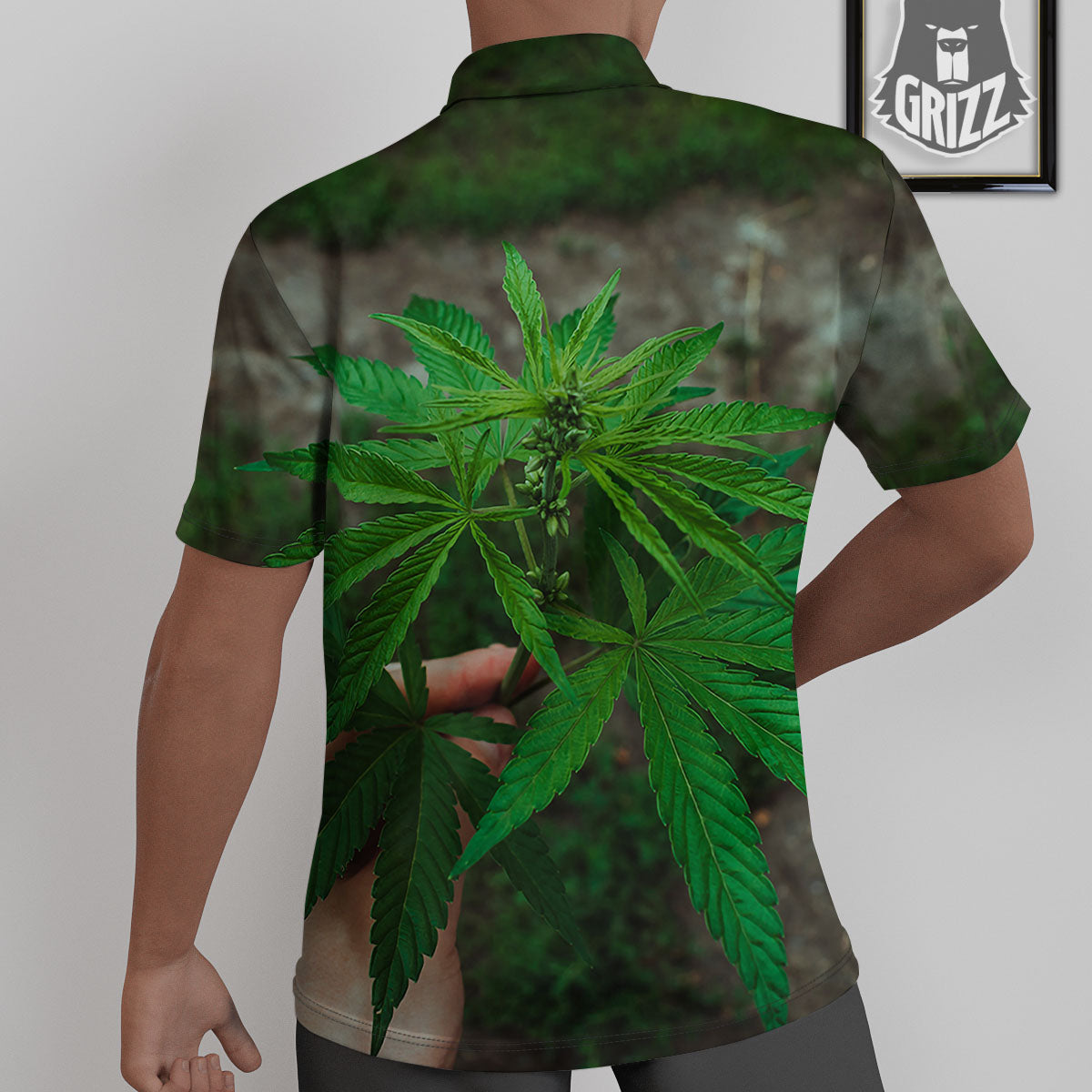 Cannabis Leaf Forest Green Print Untucked Shirts-grizzshop